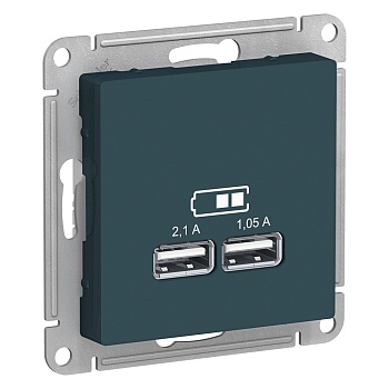 Systeme Electric AtlasDesign Изумруд USB, 5В, 1 порт x 2,1 А, 2 порта х 1,05 А, механизм
