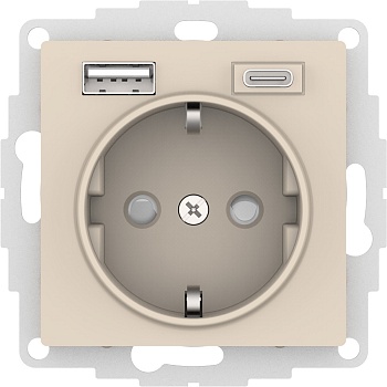 Systeme Electric AtlasDesign Бежевый Розетка 16А с USB A+C (5В/2,4А/3 А, 2х5В/1,5А), мех