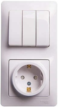 Systeme Electric Glossa Бел Блок: розетка с/з со шторками и 3-кл. выключатель